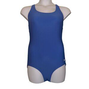 Speedo Powerflex Ultraback One Piece Swimsuit Womens 12 Solid Blue Moderate Cut